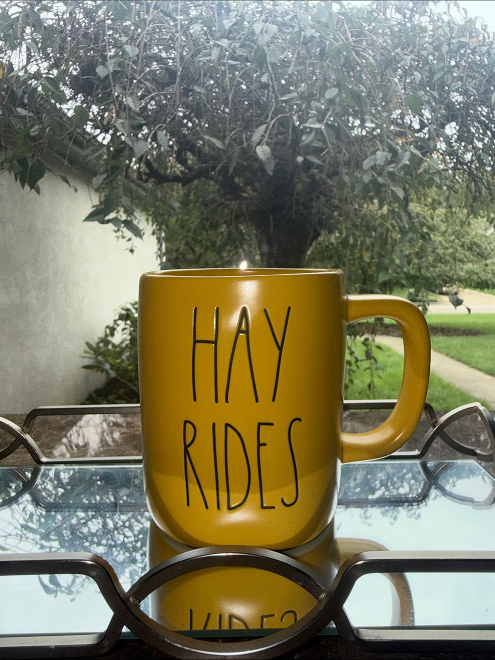 Rae Dunn Mustard Yellow 'HAY RIDES' Ceramic Mug